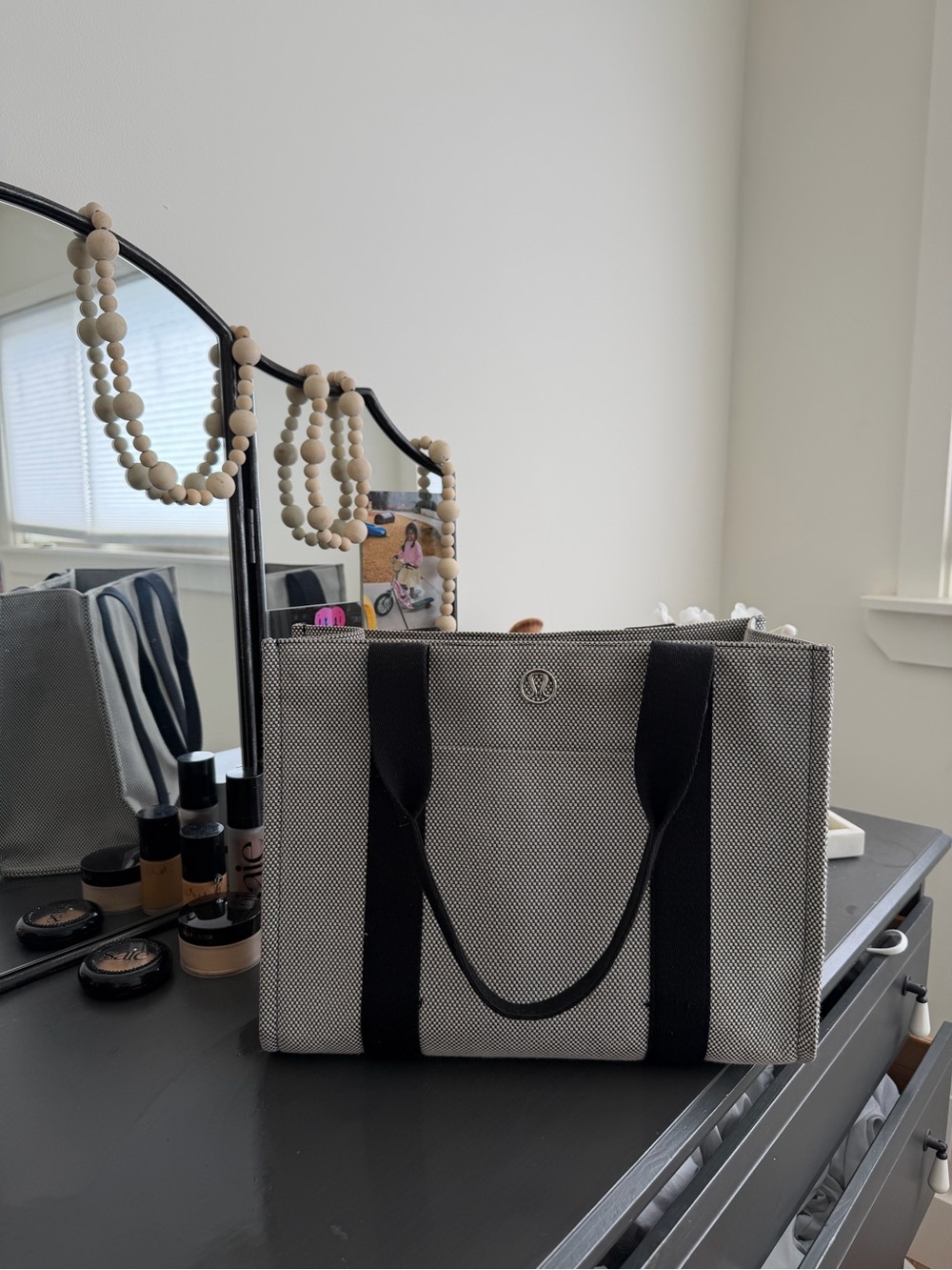 lululemon athletica Gray Canvas Tote with Black Straps